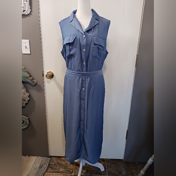 Grace Karin Dresses & Skirts - Grace Karin Classic Button Down Collared Sleeveless Maxi Dress XL Pockets Blue